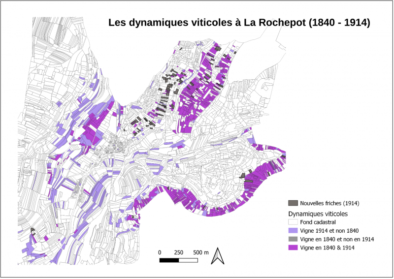 Figure 11. Carte de l’évolution des surfaces en vignes (1840-1914)