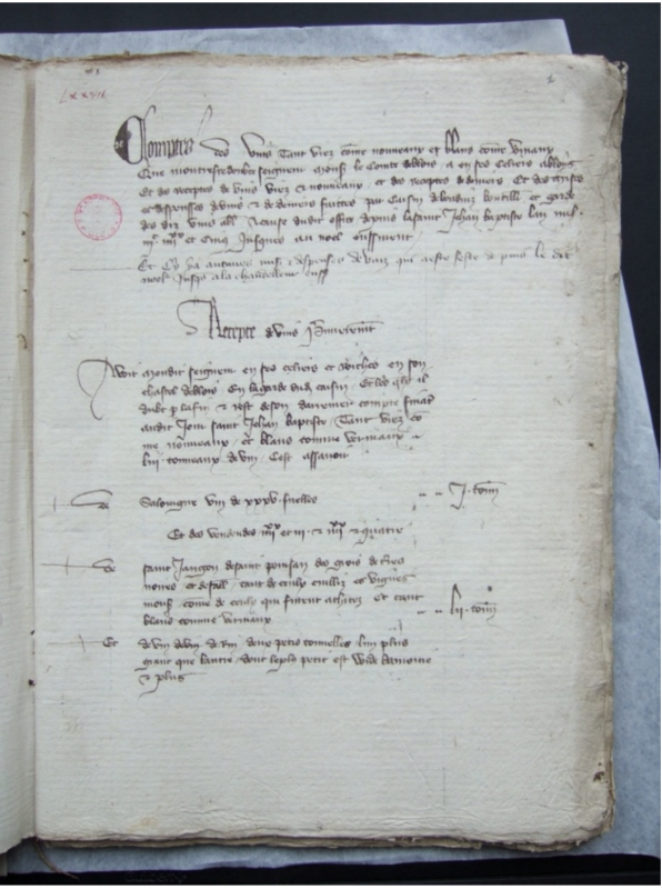 Fig. 2 : Début du compte de bouteillerie de 1385 (fol. 2r).