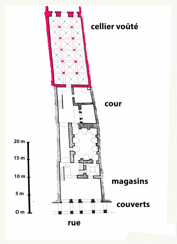 Fig. 14 : MERANO / MERAN (Haut-Adige / Süd-Tirol) : plan du rez-de-chaussée de la maison via dei Portici 31 / Berglauben 31.