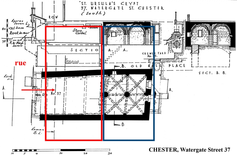 Fig. 16 : CHESTER (Grande-Bretagne) : cellier (undercroft) semi enterré de la maison Watergate-Street 38.