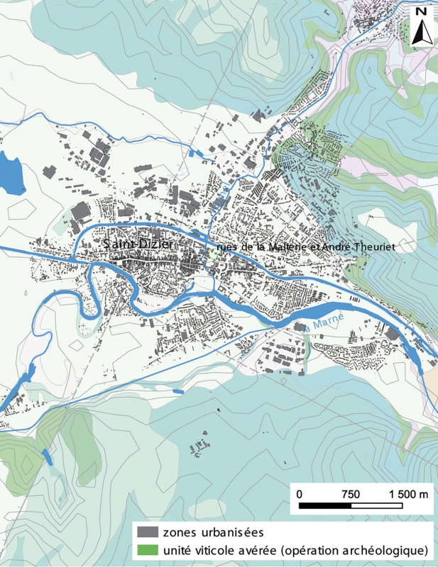 Figure 9 : localisation des unités viticoles anciennes découvertes à Saint-Dizier.