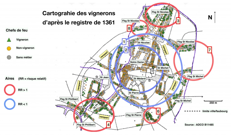Figure 8 : Cartographie des vignerons d’après le registre de 1361.