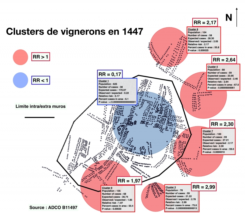 Figure 9 : Clusters de vignerons en 1447.