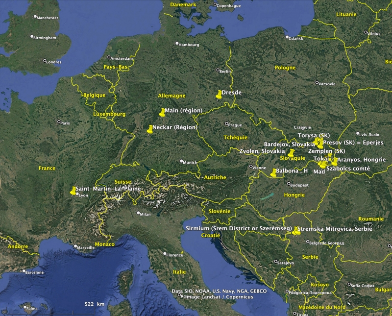 Fig. 9: Map of early modern aurum vegetabile archaeological sites in Europe.