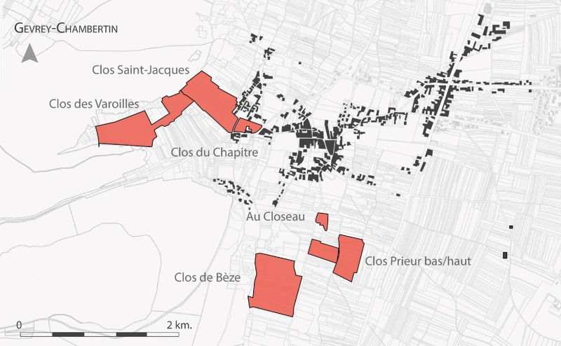  Figure 6 : Les clos aux confins : l&apos;exemple de Gevrey-Chambertin (Foucher 2018).