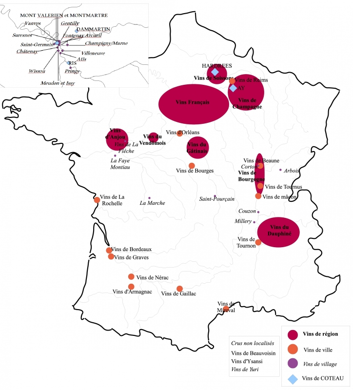  Figure 3 : Localisation des crus cités dans le Vinetum de Charles Estienne (1537)