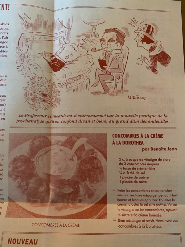 Figure 2. Une caricature (signée « Will Rossy » et une recette de concombres à la crème à la Dorothea.
