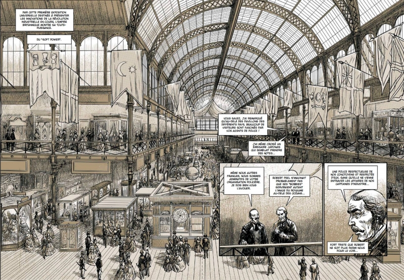 Figure 4 : Le Crystal Palace de Londres en pages 30 et 31 de l’album Global Police, La question policière dans le monde et l’histoire.