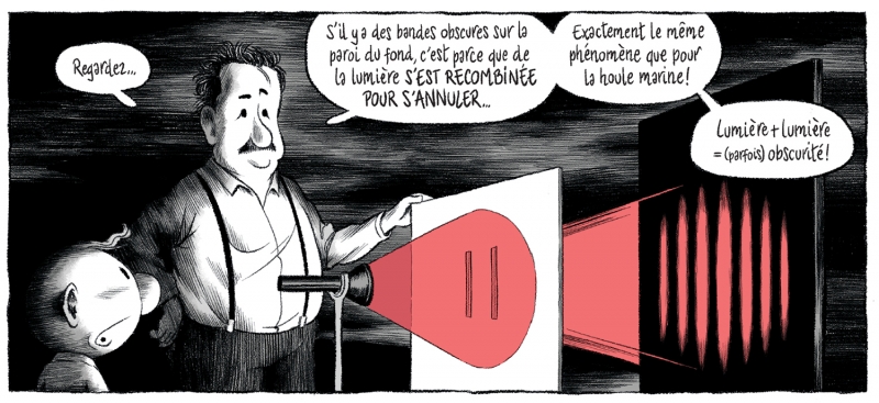 Figure 7. Mathieu Burniat et Thibault Damour, Le Mystère du monde quantique, p. 37.