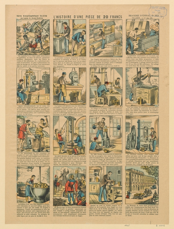 Figure 4. L’histoire d’une pièce de 20 francs, Imagerie d’Épinal, Pellerin &amp; Cie, n° 3824, Série encyclopédique Glucq des leçons de choses illustrées.