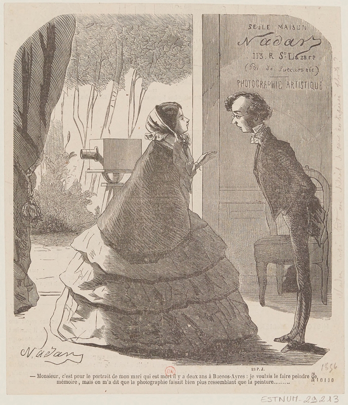 Figure 6. Nadar, Monsieur, c’est pour le portrait de mon mari…, gravure sur bois, 1856-1860.
