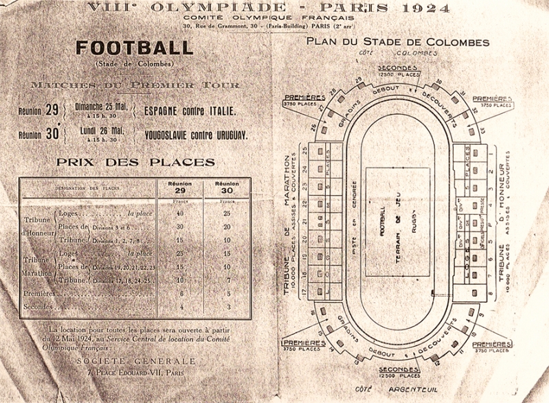 Figure n° 4. Plan du stade et tarifs des places pour le tournoi olympique de football.