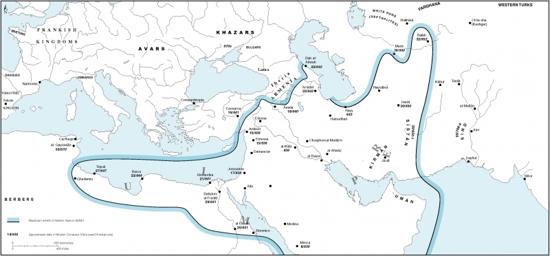 Figure 1: The expansion of the early Islamic Empire c. 634-661.