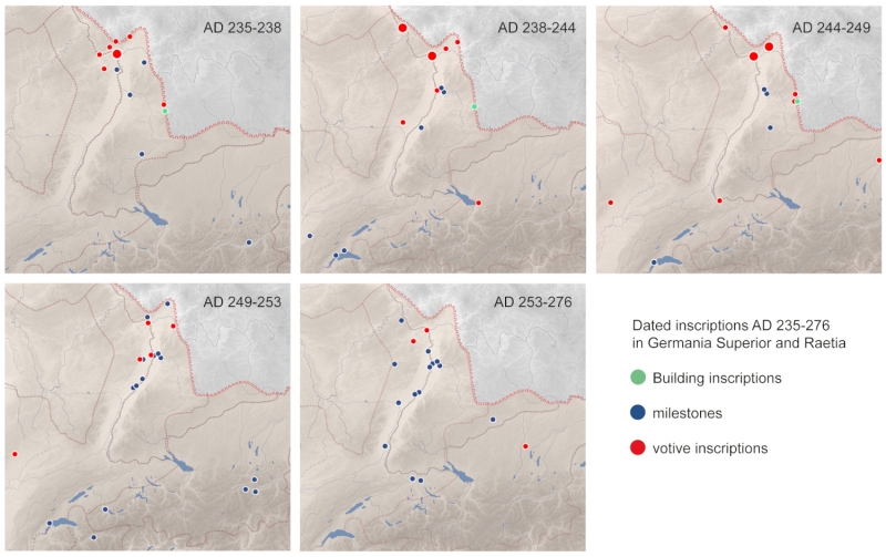 Figure 10: Dated inscriptions AD 235-276 in Germania Superior and Raetia.