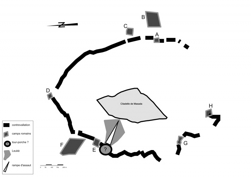 Figure 2 : Plan de la citadelle de Masada et des ouvrages de siège de Silva en 73 avant J.-C.