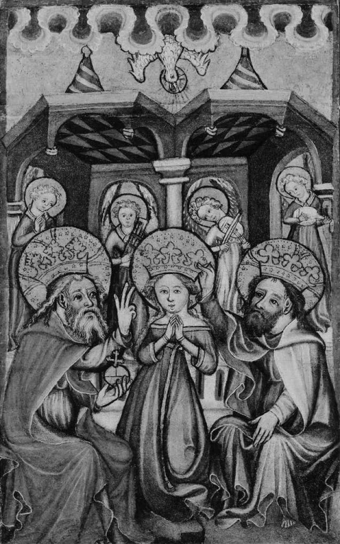 Fig. 2. An early example of the iconography of the Virgin Crowned by the Trinity: anonymous Tyrolean artist, first quarter of the 15th century. Tempera and oil on panel, Museum of Fine Arts, Boston.