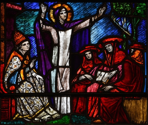 Fig. 8. St. Catherine of Siena, detail of Catherine at Avignon before cardinals and pope.