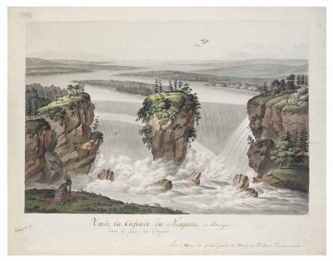 Fig. 3. After Henry Fuesli, Vue de la Cascade du Niagara, en Amerique. dans le pais des Iroquois… engraving Pour le Voyage des quatre parties du Monde de M. Henri Vernon.