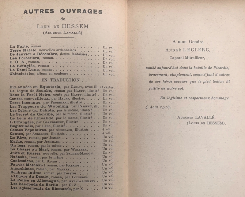 Fig. 4. Bibliographie d’Auguste Lavallé dans Hans von Kahlenberg, Misère, mœurs militaires allemandes, Paris, Albin Michel, 1916.