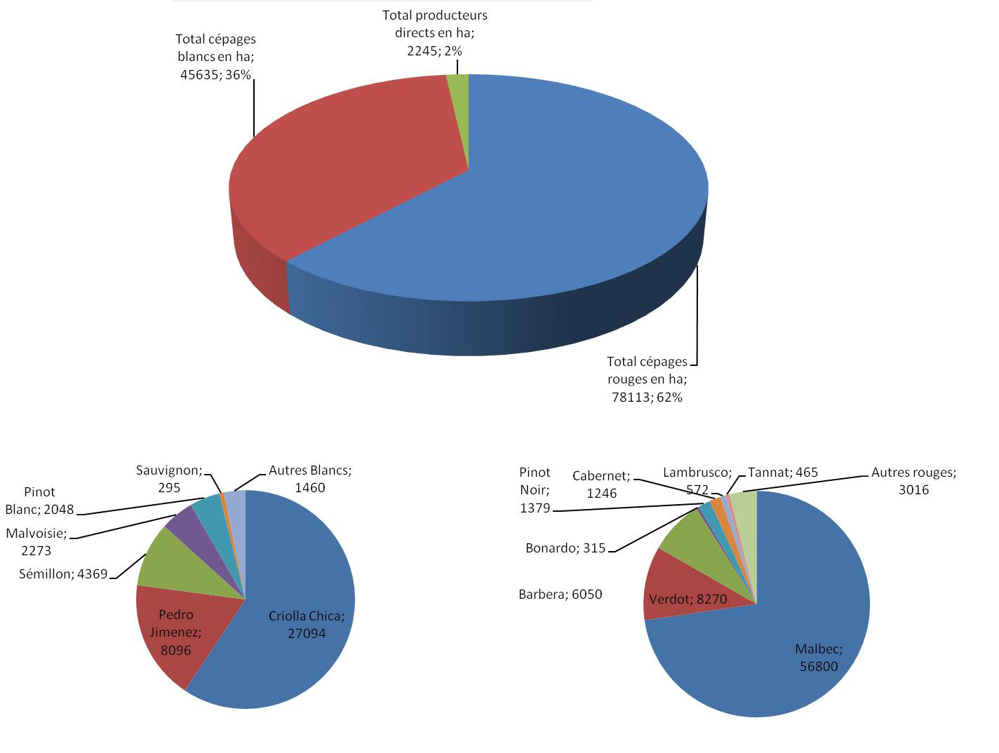 Illustration 7 : superficies comparées en hectares de l’encépagement argentin en 1948.