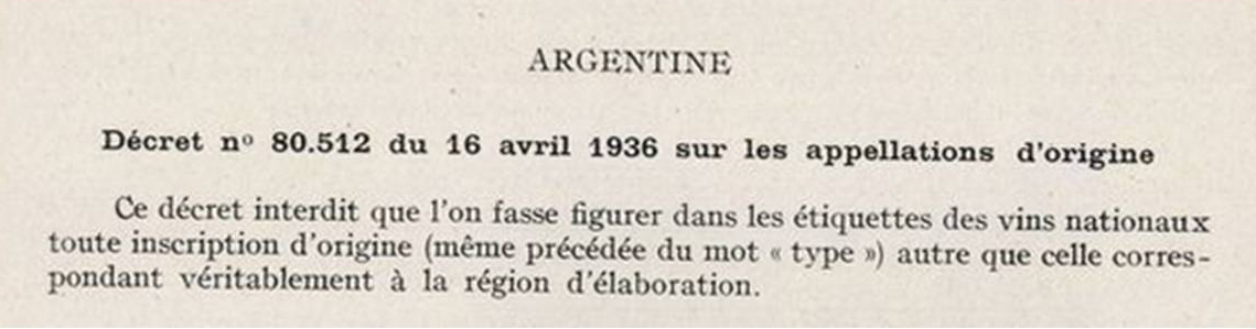 Illustration 8 : décret Argentin n° 80.512 du 16 avril 1936 sur les appellations d’origine.