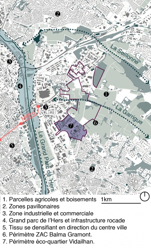 Figure 2 : L’écoquartier Vidailhan dans son contexte proche.