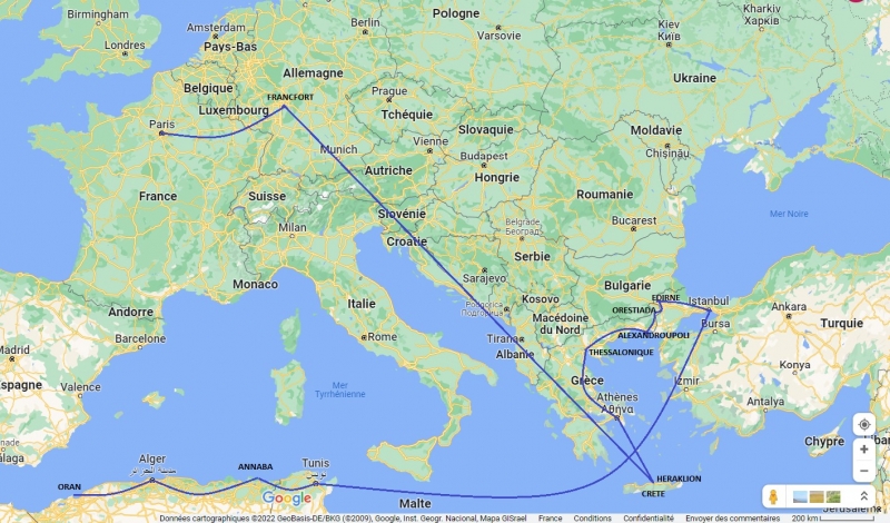 Fig. 1 Itinéraire d’Oran à Paris
