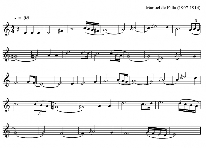 Fig. 2. Transcripción de Nana, de Manuel de Falla (1907-1914)