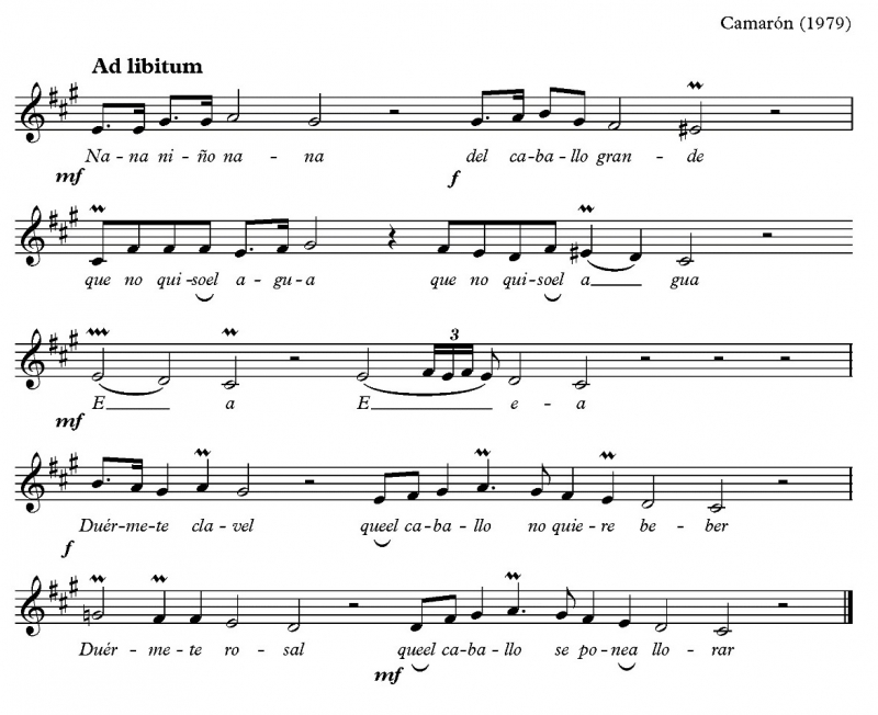 Fig. 20. Transcripción de Nana del caballo grande, de José Monge Cruz, ‘Camarón de la Isla’ (1979)