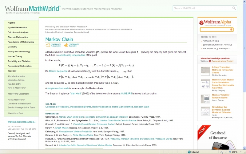 Figure 4 : Capture d’écran. Weisstein, Eric W. “Markov Chain”.