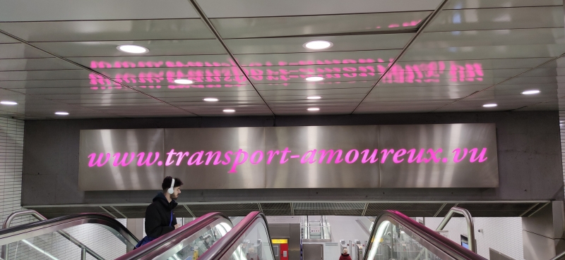 Fig. 2. Sophie Calle, Transport-amoureux.vu, station Jeanne
            d’Arc, métro toulousain, escalator, 2007.