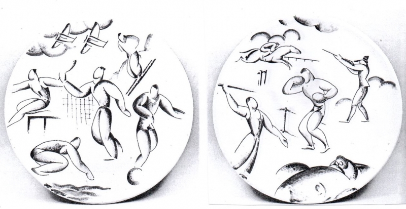 Figure 1 : Romeo Bevilacqua, assiettes à sujets
          sportifs.