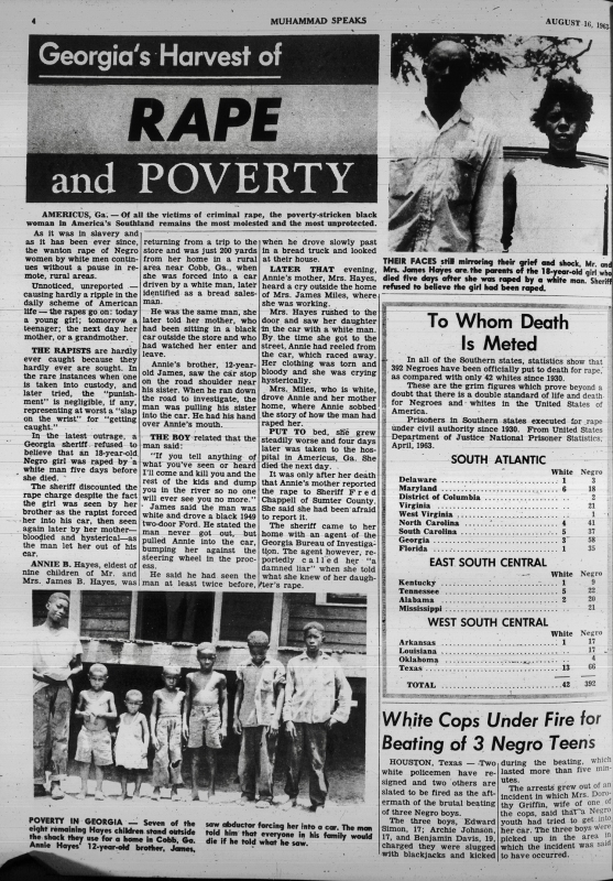 Figure 8. “Georgia’s Harvest of Rape and Poverty,” Muhammad Speaks, August 16, 1963, p. 3.